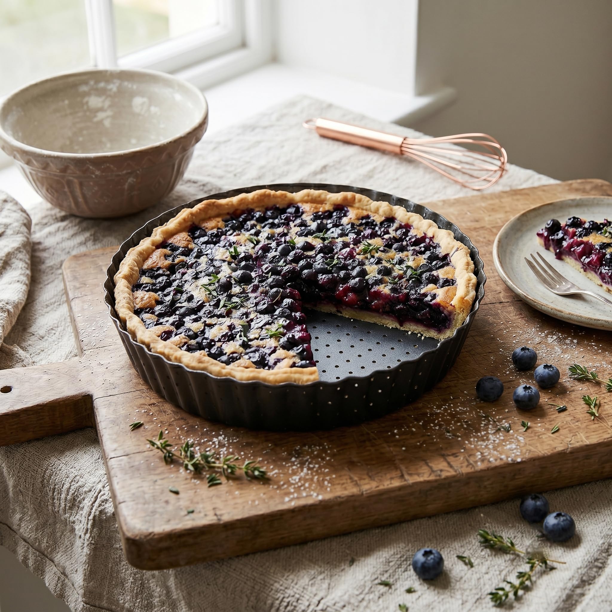 Moule à Tarte Perforé - Moule à Quiche avec Fond Amovible - Plat/Moule Tartelette - Moules à Gâteaux Rond - Revêtement Antiadhésif - Moule à Flan Haut - Ø 24 cm - Hauteur 5 cm