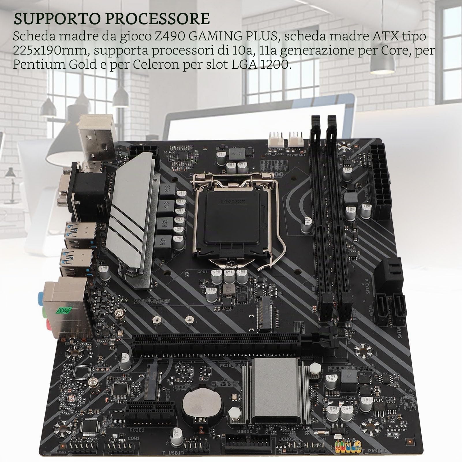 Scheda Madre Z490 GAMING PLUS, Scheda Madre ATX LGA 1200 225x190mm per CPU di 10a e 11a Generazione, Interfaccia M.2, DP, HDMI, VGA, per Computer Fai-da-te