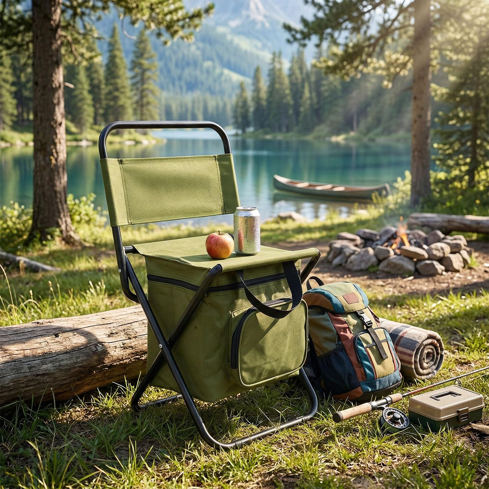 Asixxsix Sedia da Pesca Pieghevole con Borsa Termica, 3 in 1