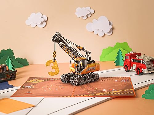 Miniatura 2 de Liif Crane Truck - Tarjeta de cumpleaños de feliz tercer cumpleaños, felicitación 3D para niños de 3 años, sobrino, nieto, niño pequeño, divertida