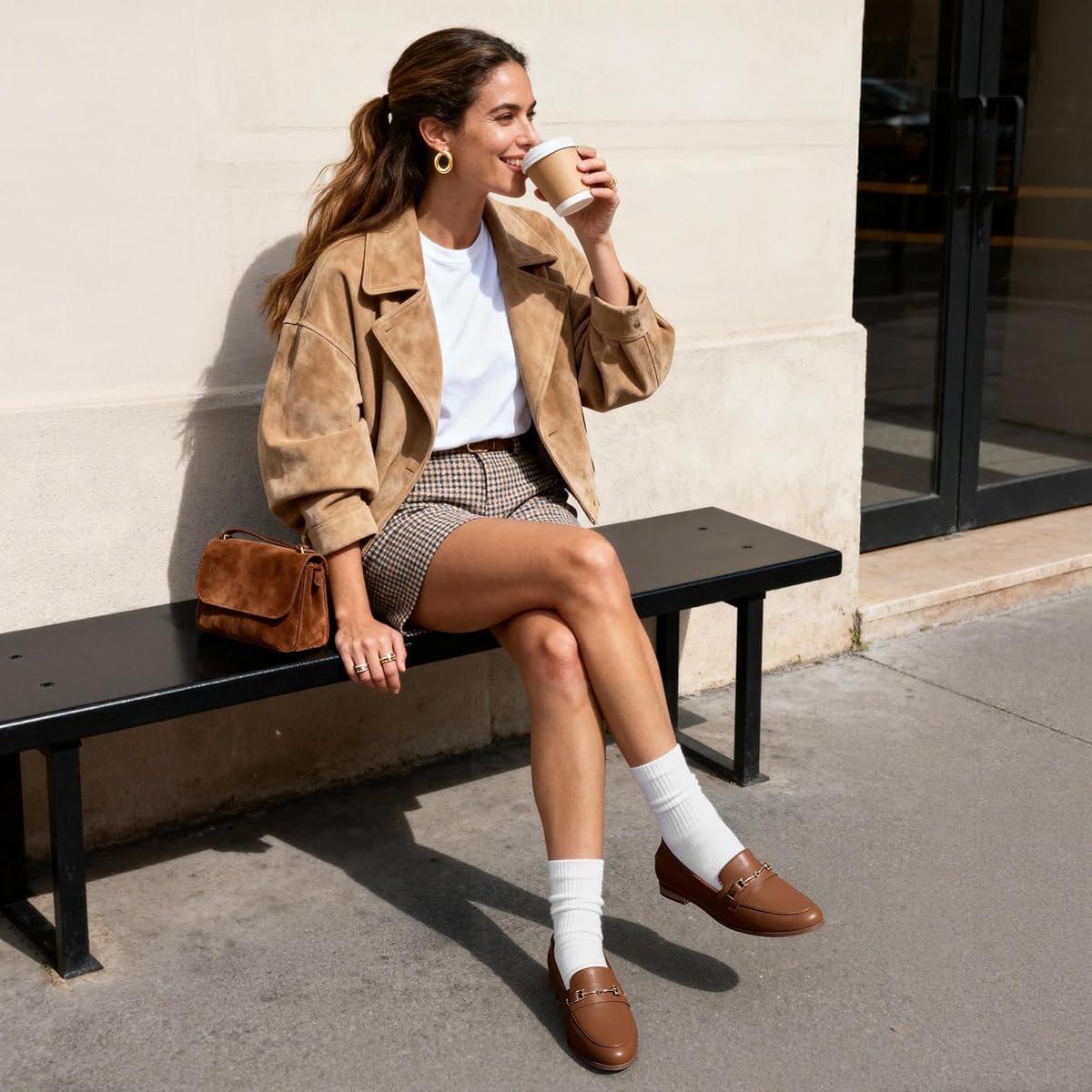 DREAM PAIRS Damskie mokasyny Penny Loafers Modne Wygodne Płaskie Eleganckie Buty Na Co Dzień i Biznes, Brązowy-PU, 8 US