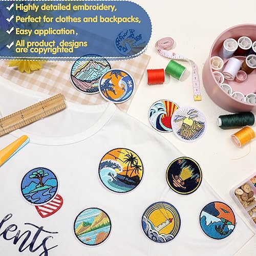 Vista 3 de Hotop 48 parches para planchar con temática de campamento, parches de aventura al aire libre, mochileros de montaña, parches bordados para jeans