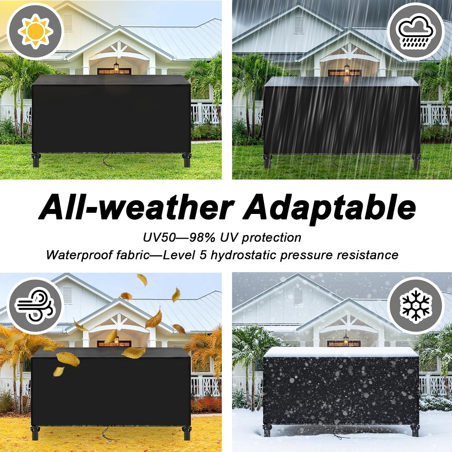 UPGRADE Outdoor Furniture Covers, Custom Size 120"(L) x 96"(W) x 34"(H) Rectangular Table and Chair Waterproof Covers, Heavy Duty 420D, Black