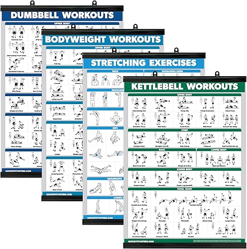 Palace Learning Paquete de 4  Entrenamientos con mancuernas + entrenamientos de peso corporal + ejercicios de estiramiento + pesas rusas  Juego de 4