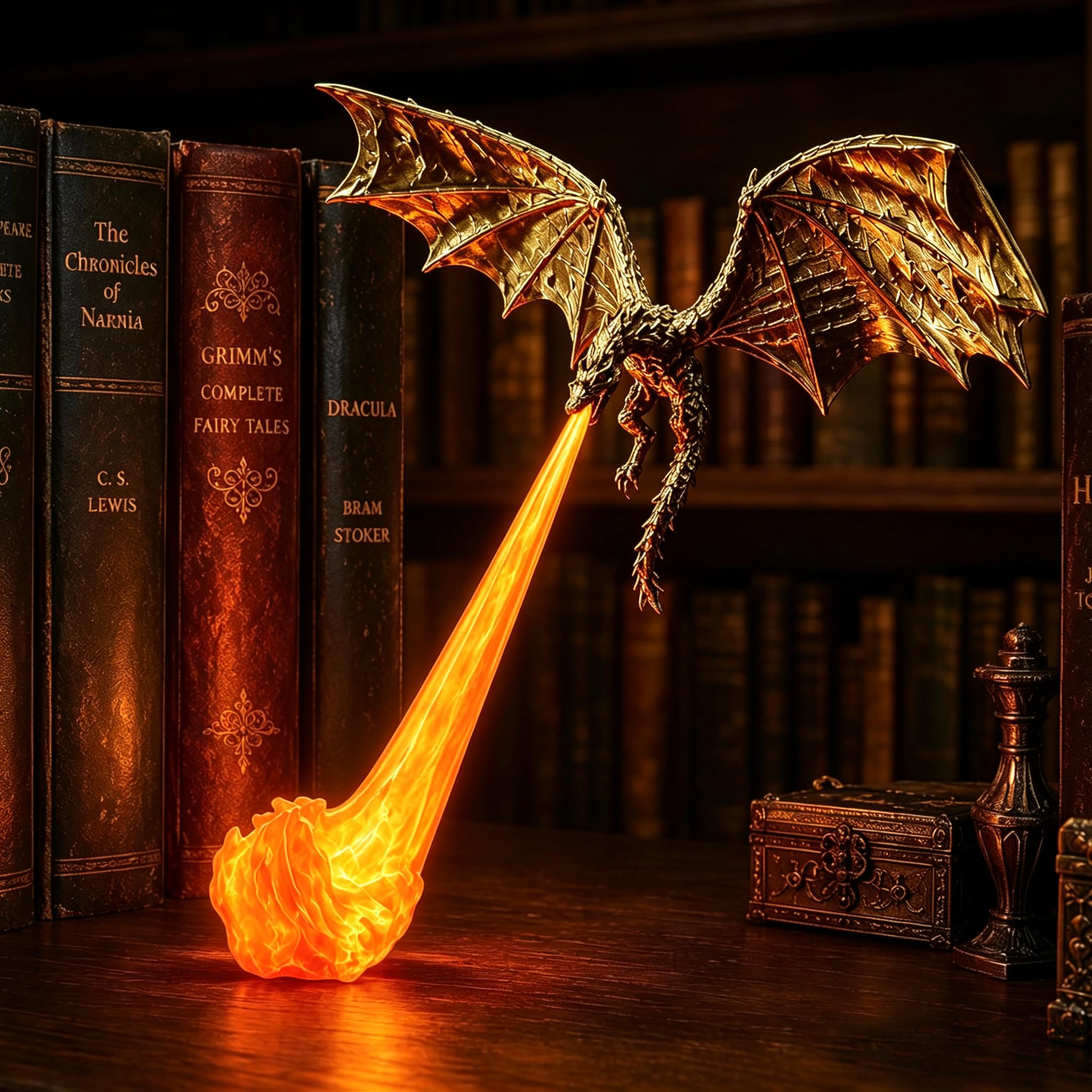 Dragon Bookshelf Light, 3D Printed Fire Breathing Dragon Book，Style 3：Large