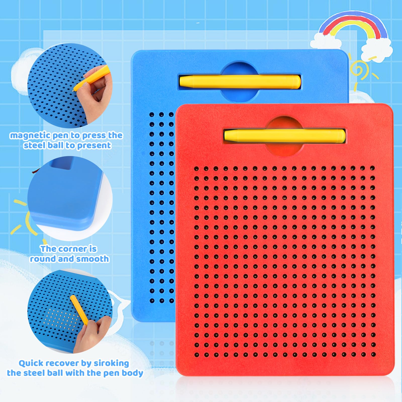 YATOSEEN Tavolo da Disegno Magnetico, Lavagna Magica Bambini Tavoletta Magnetico con Palline e Penna, Gioco Educativo da 3 Anni, 315 x 255 x 15mm (Grande, Nero