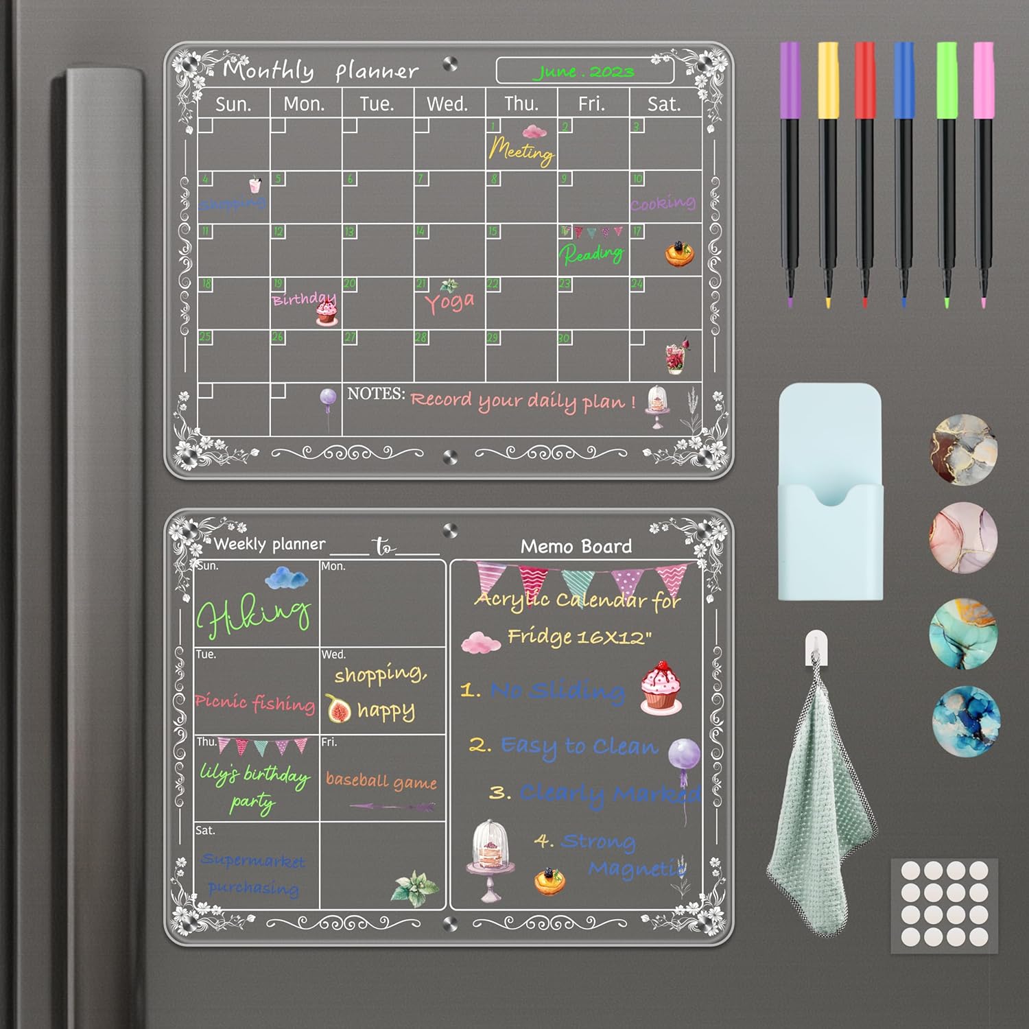 Calendar for Fridge,2 Pack 12"x16"