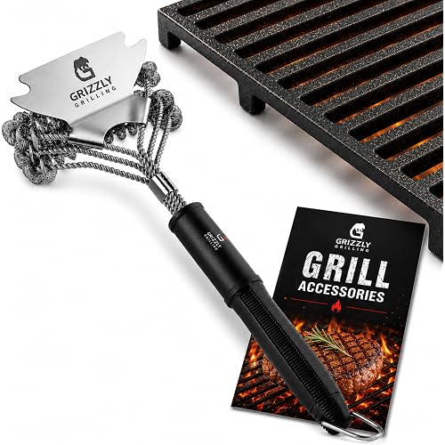 GRlZZLY Grilling Bristle Free Grill Brush with Scraper - Safe BBQ Grill Cleaner Brush - 10-Inch BBQ Brush for Grill Cleaning Kit - Gifts for Grill Wizard