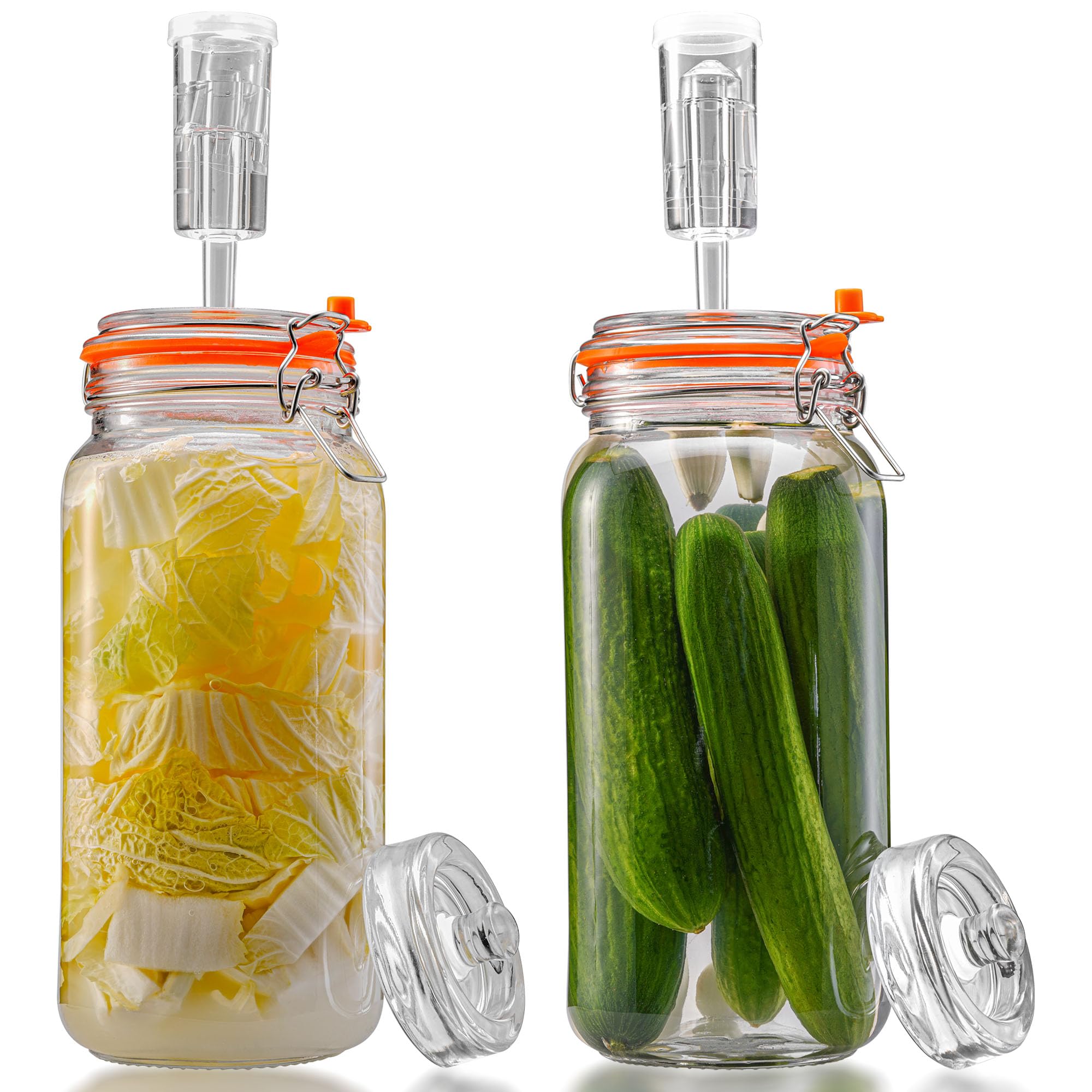 SwiftSlot 2L Fermentation Jars with Weights & Air Lock, Fermenting Kit for Sauerkraut, Kimchi, Kombucha and Pickles, 2 Pack