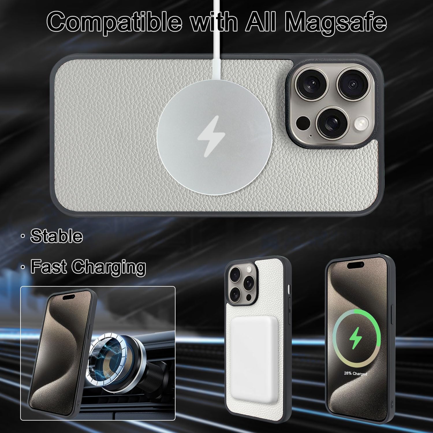 Harryshell Magnetic Case Wallet for iPhone 15 Pro Max Compatible with MagSafe Wireless Charging & MagSafe Car Mount Zipper Pocket [Hold Up to 6 Cards] Slot Kickstand Protective Cover (White)