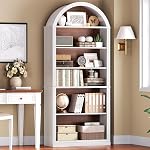 RALGEND Arched Bibliothèque, 75.8" Bibliothèque d'Arche Tall avec stockage, 6-Tier Étagère de livre de ferme, Armoire arquée, étagère en bois avec étagères à affichage ouvert, plateau réglable, bureau, noir