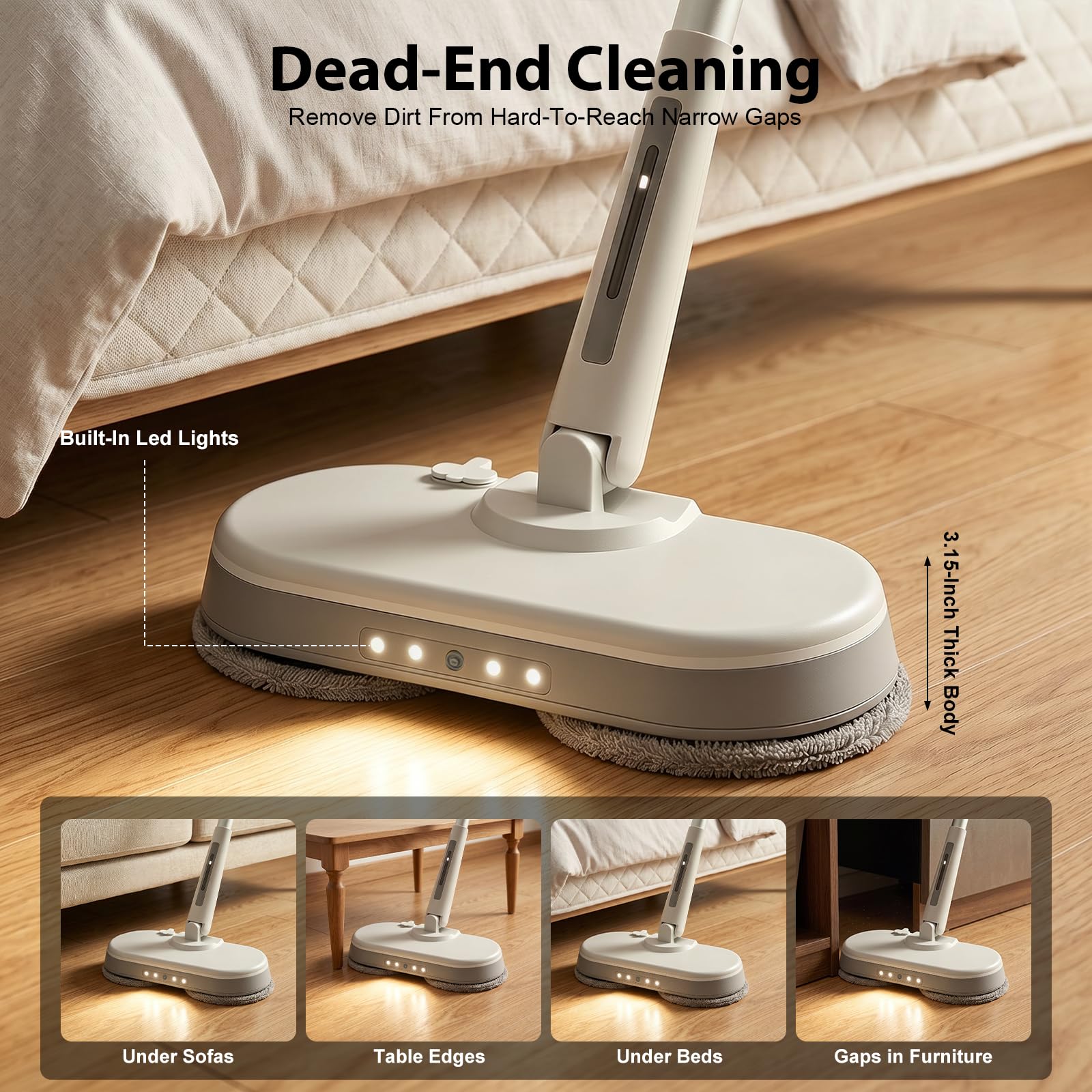 Kabellos Wischmopp Poliermaschine Elektrischer Wischer Mopp Bodenreiniger Spin Mop Mit Sprühfunktion und LED Bodenwischer zum Wischen Schrubben Polieren Hartholzböden Fliesen Laminat