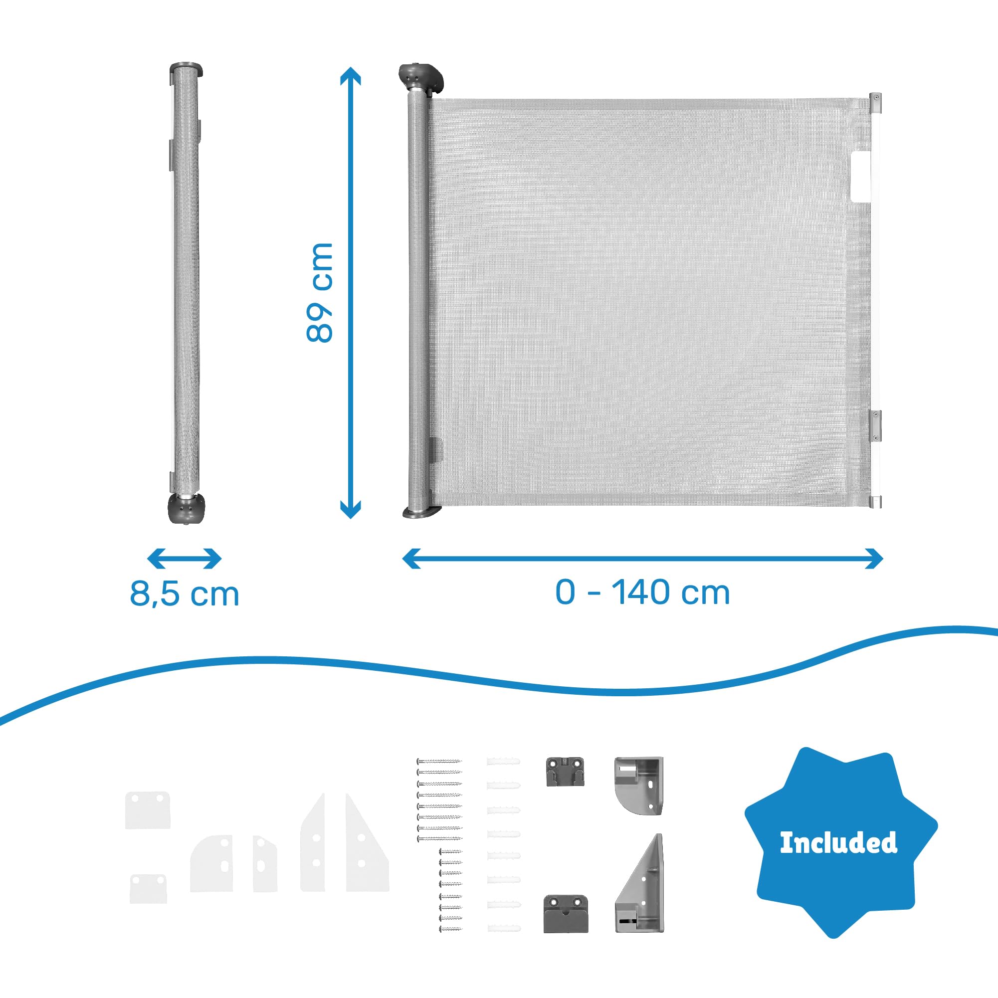 Badabulle Barrière de Sécurité Enfant Safe&Roll- Barrière Fixation Vis, Barrière Retractable Extensible (jusqu'à 140cm) - Discrète - Simple à Installer - Ouverture Facile & Sécurisée