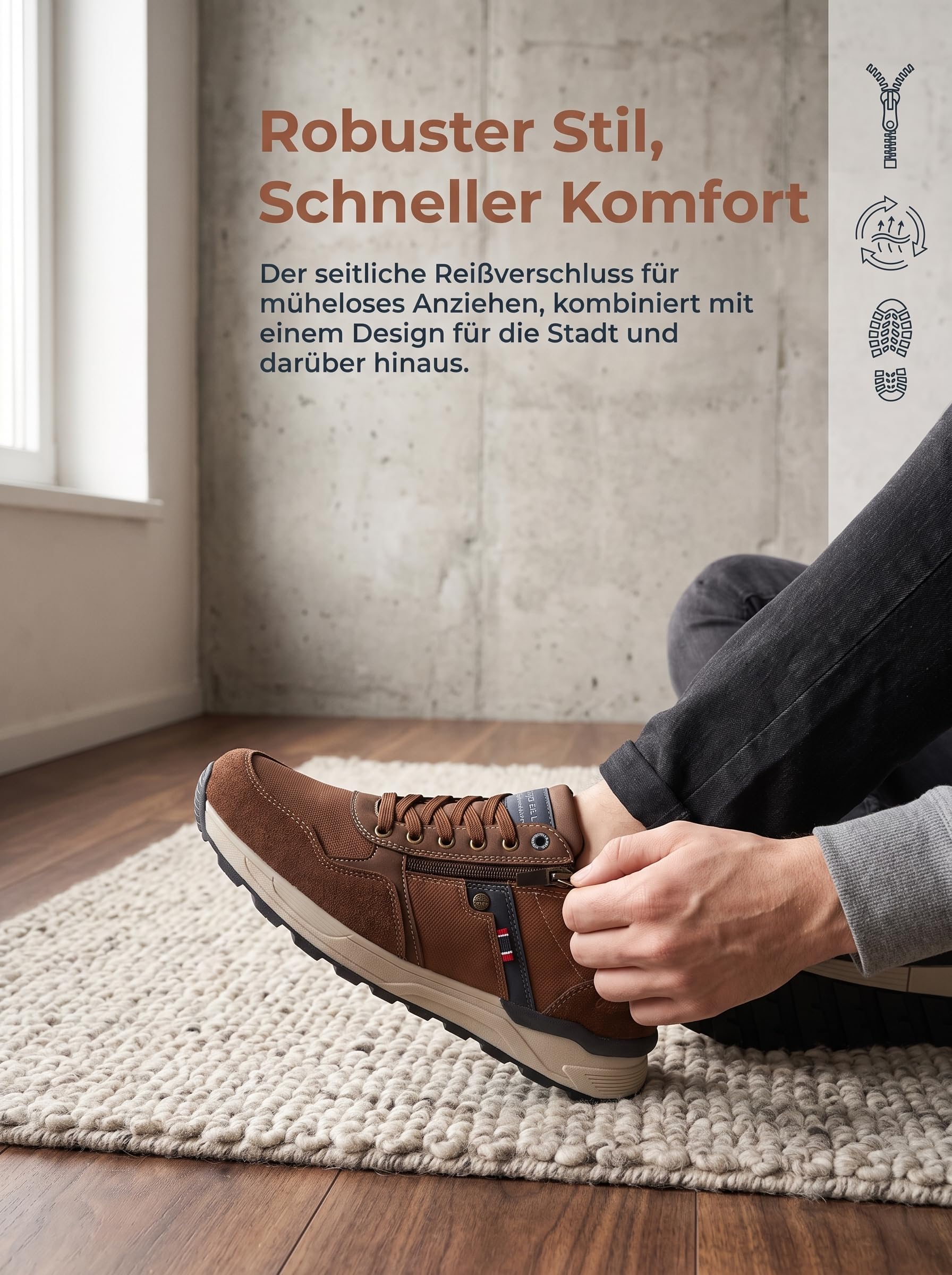 ARRIGO BELLO Sneaker Schuhe Herren Reißverschluss Freizeitschuhe rutschfest Halbschuhe Outdoor Leichte Turnschuhe für Männer 41-46