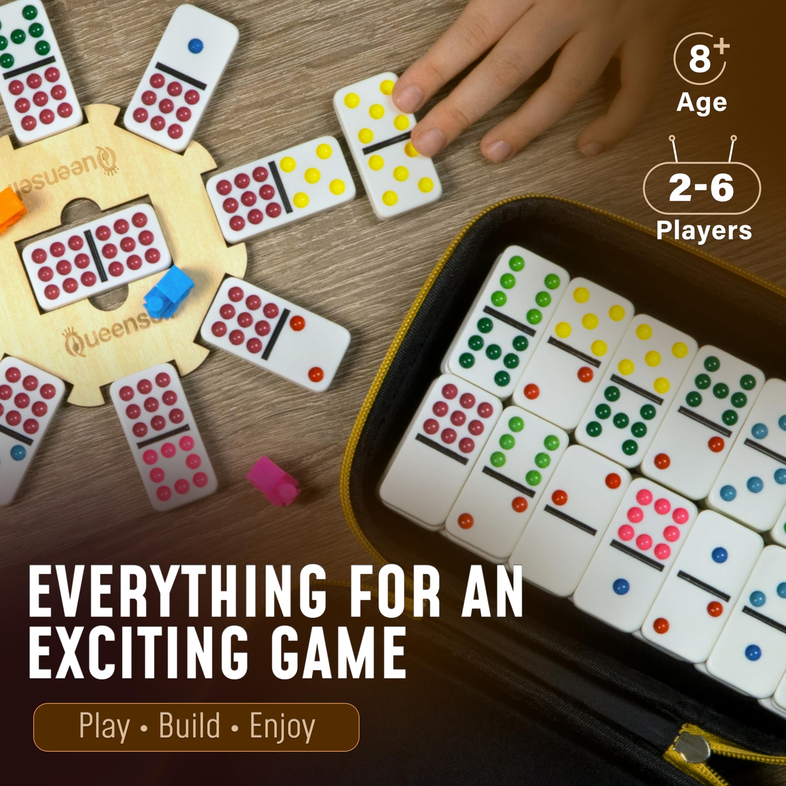 Queensell Double 9 Dominos Set for Adults and Kids with Colored Dots, Classic Dominoes Game Set including 55 Tiles - Image 4