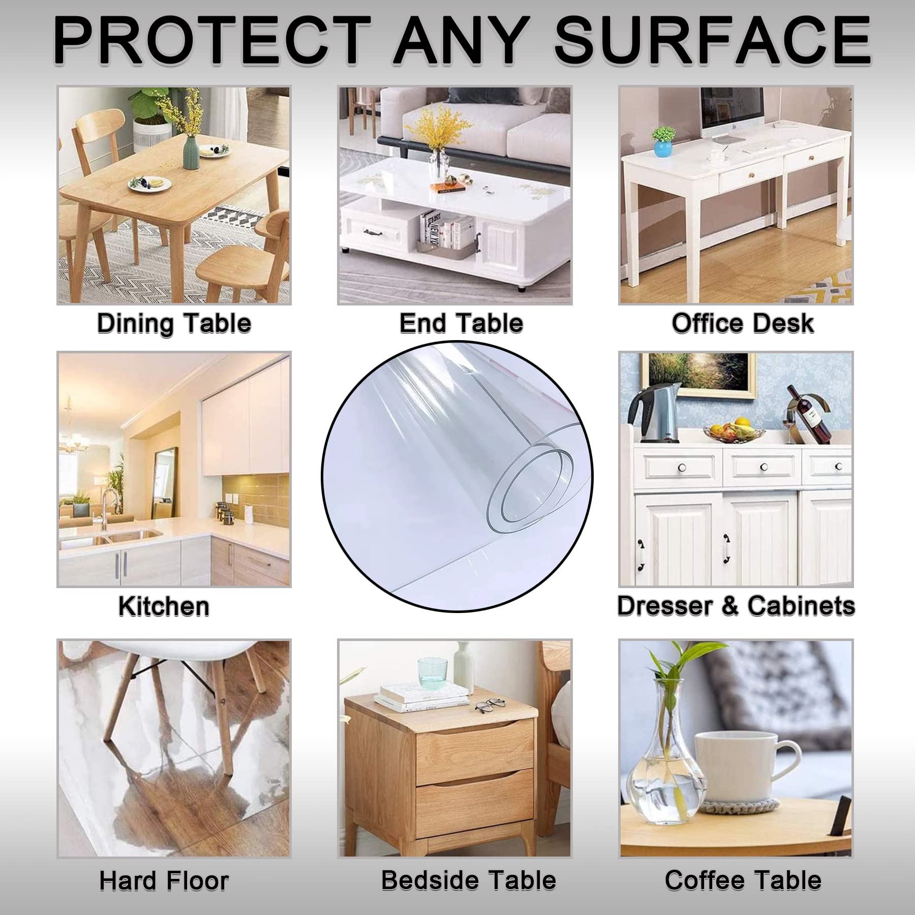 Transparente Vinyl-Tischdecke, wasserdicht, Wachstuch, Meterware, kristallklar, 1,5 mm dick, abwischbare PVC-Tischdecke für Buffet, Hochzeit, Party