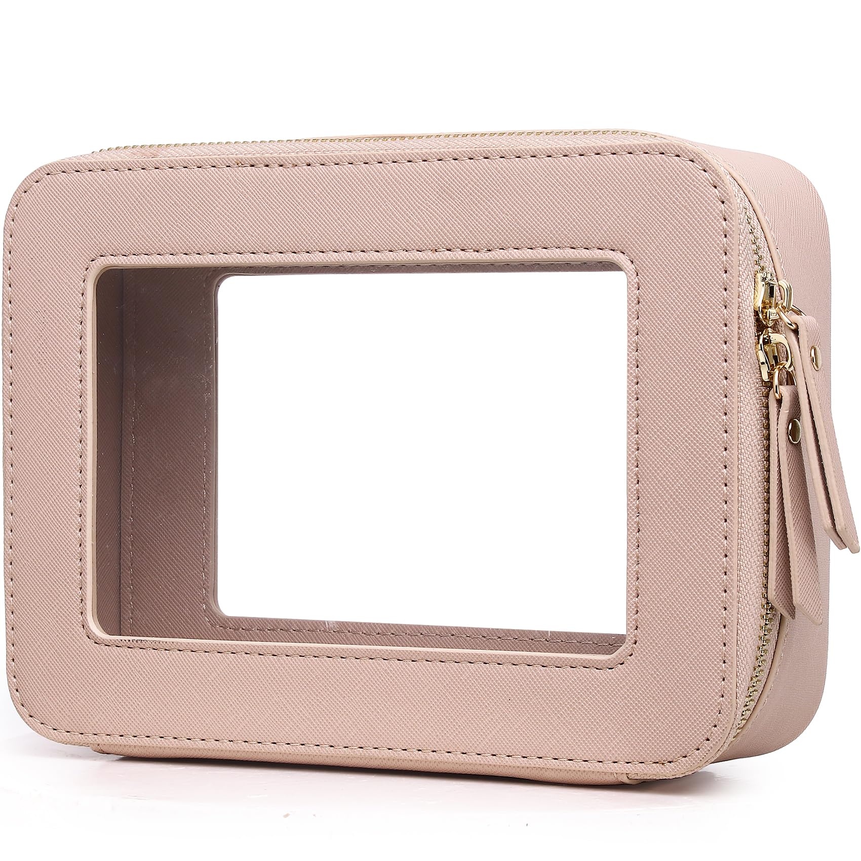 Clear Makeup Bag Women's Waterproof Travel Cosmetic Case and Toiletry Bag Portable Makeup Organizer Bag Car Essential with Zipper (Pink, M)