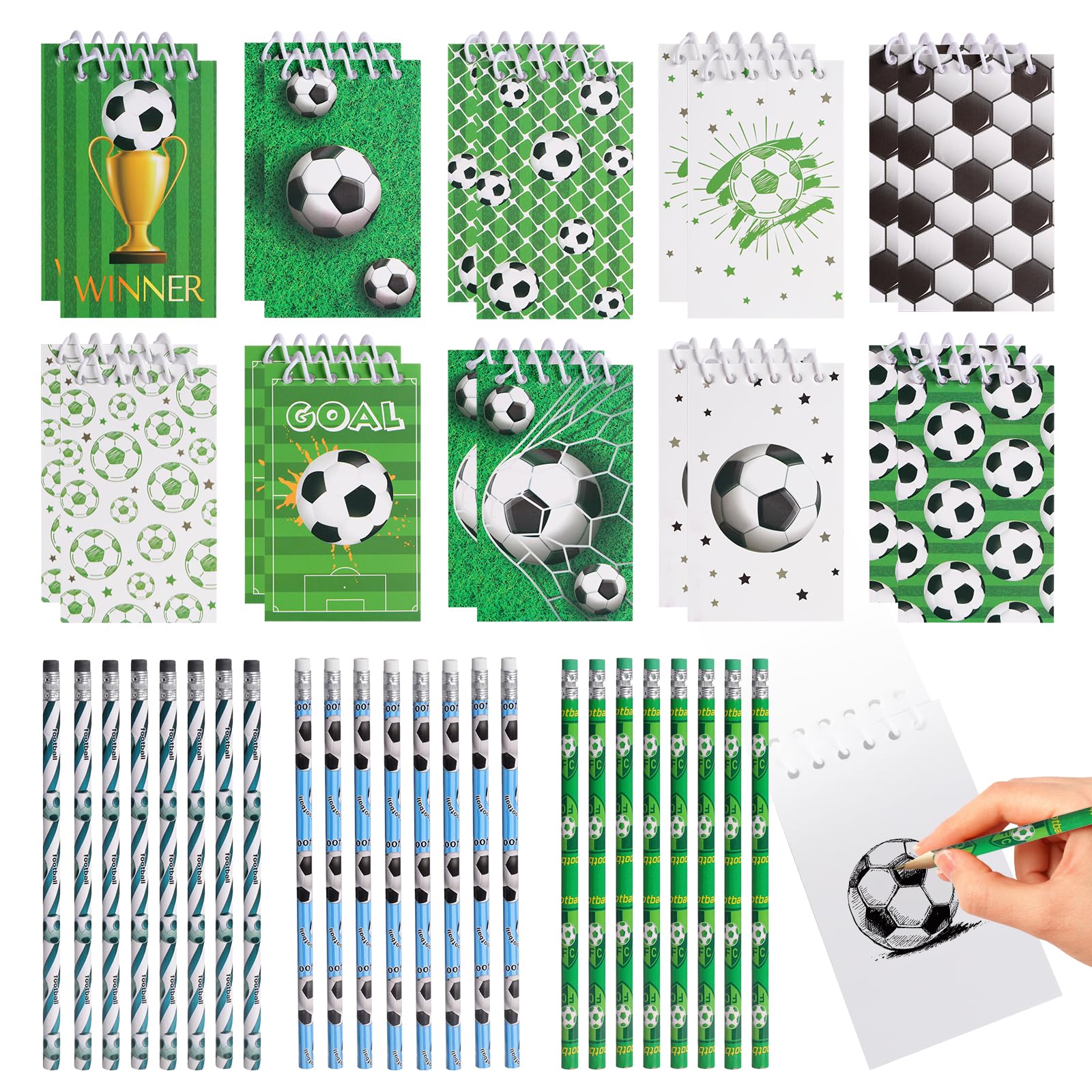 Carnet de notes football 20 pièces 24 crayons pour anniversaire fête classe fournitures bureau