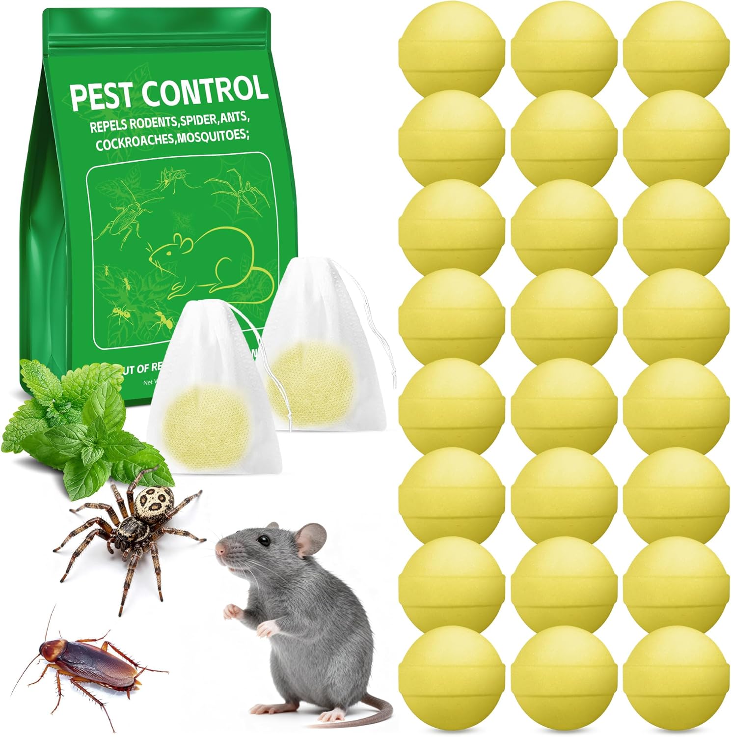 24 Pack Peppermint Oil Pest Repellent for Rodent, Mice, Rats, Spider, Roach, Ant, Bugs,Natural Rodent Repellent Trap Poisoning Outdoor & Indoor, Family & Pet Safe for Lawn and Garden