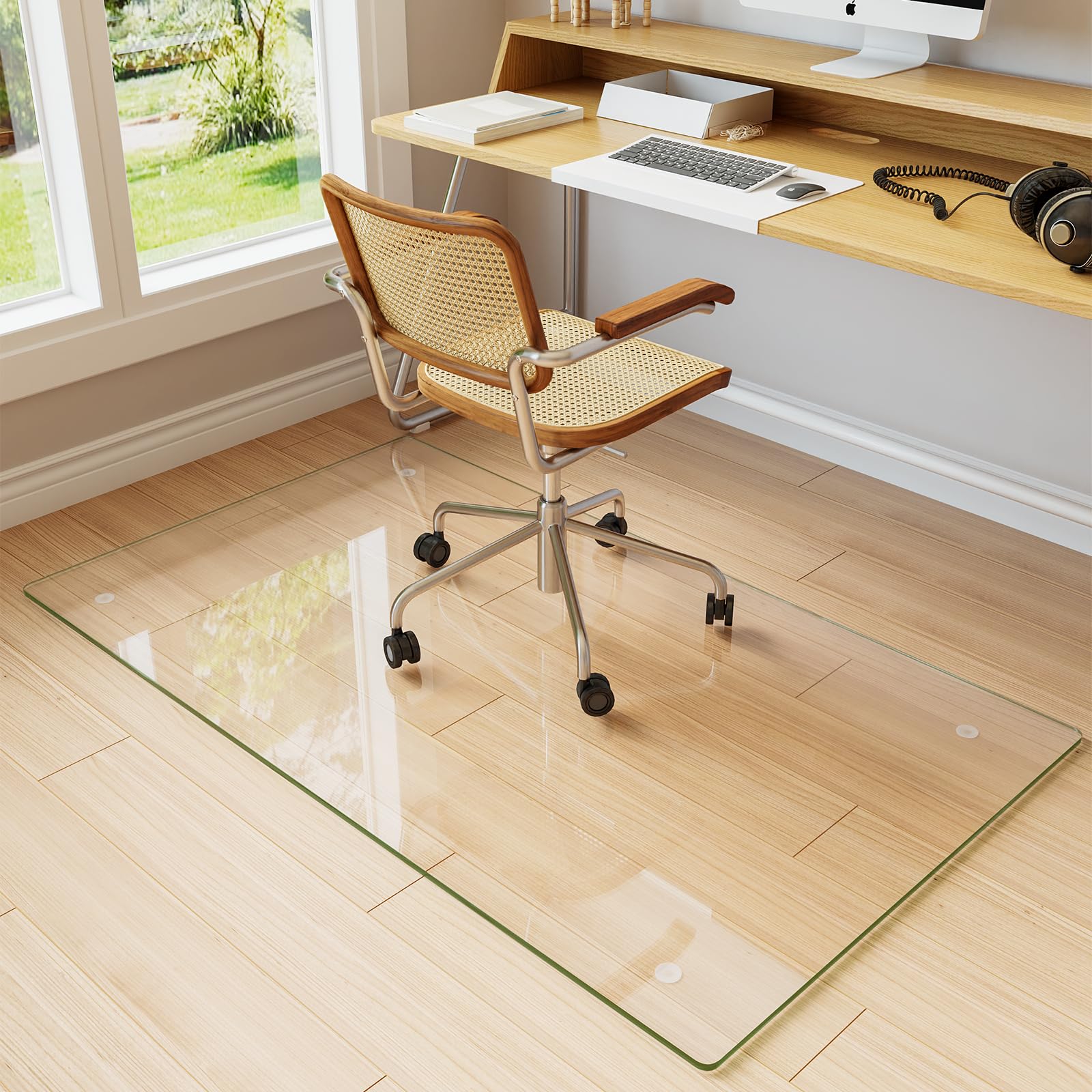 koonmi tempered glass chair mat for hardwood floors & carpets, 30" x 55'' transparent heavy duty office floor protector with noise-free gliding shatterproof for home office desk