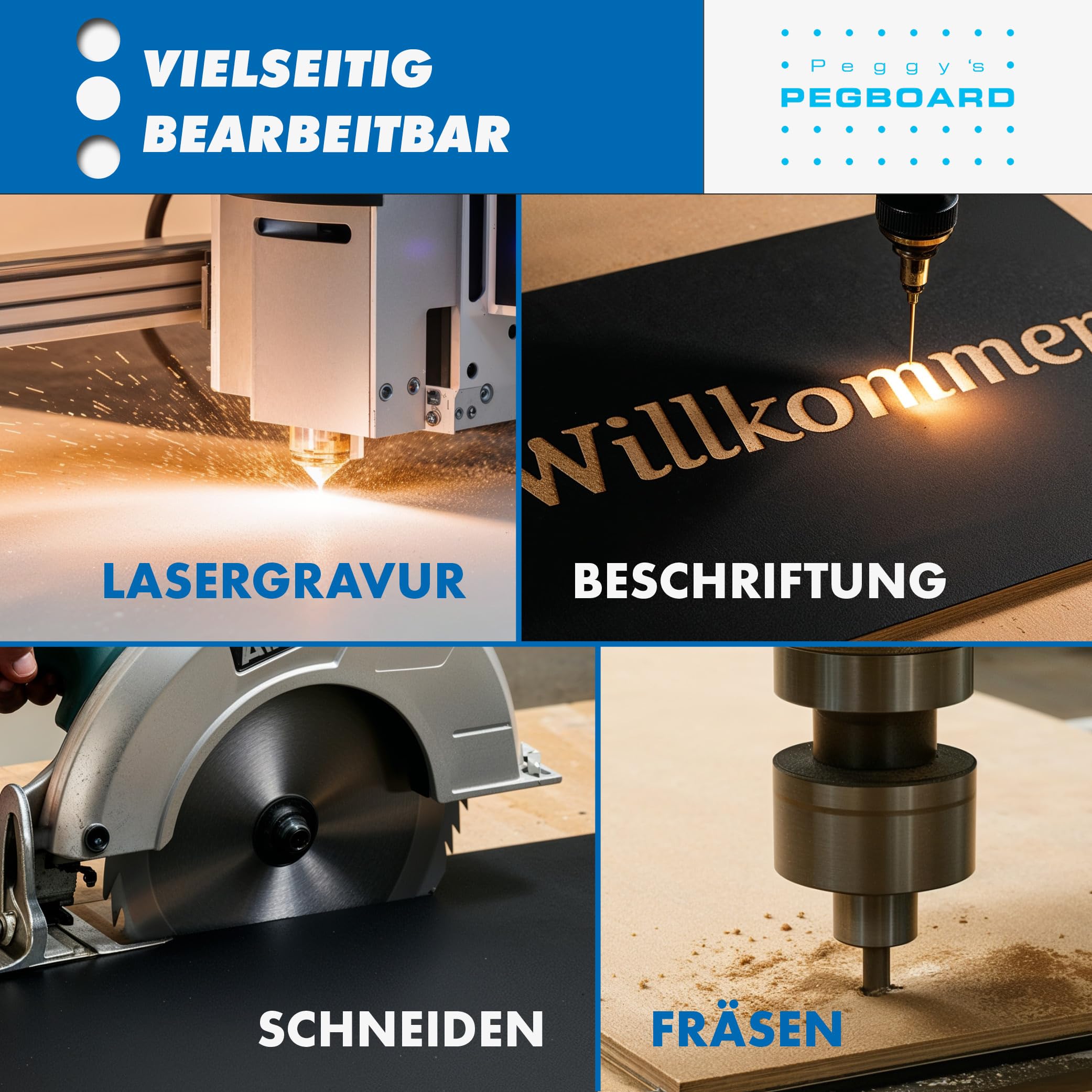 PEGBOARD MDF Zuschnitte 42 x 30 x 0,3cm 20er Set | 10/20 / 30 Stück MDF-Platten 3 mm einseitig schwarz lackiert - mdf 3mm für Lasergravur, CNC-Bearbeitung, Fräsen, Basteln | Made in Germany