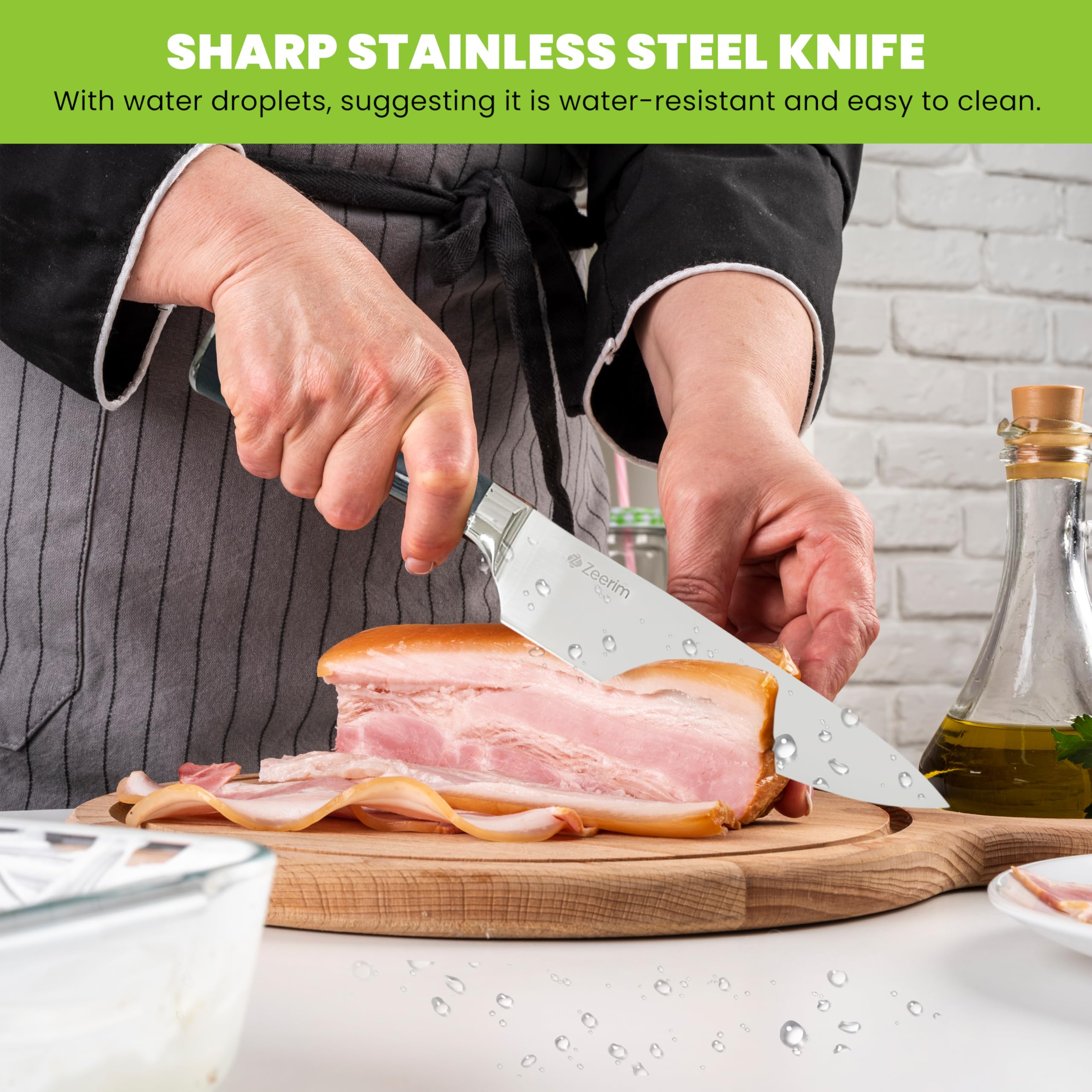 8 Inch Chef Knife - Razor Sharp German 1.4116 High Carbon Steel Kitchen Knife, Full Tang Forged Professional Chefs Knife, Pakkawood Handle, Finger Guard, Blade Cover & Gift Box — Amazon image 7