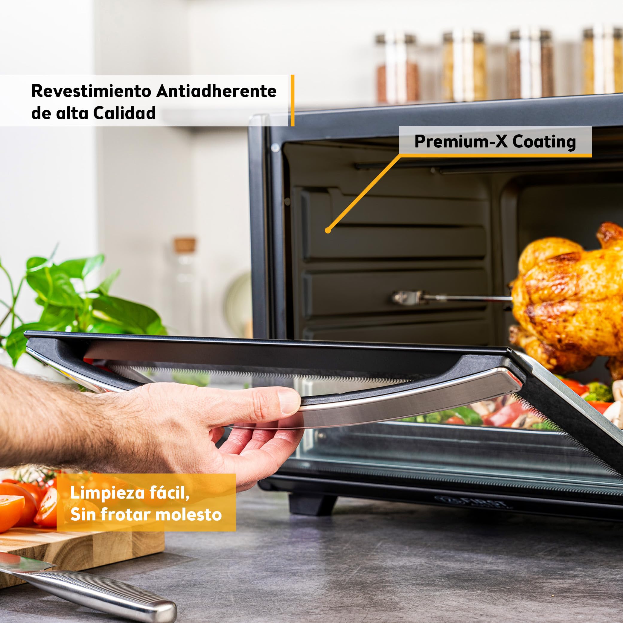 TZS First Austria Mini Horno 45L 2000W con Premium-X Coating – Minihorno Digital hasta 230°C & 4 Alturas – Temporizador de 180 Min & 8 Modos – Incl. Asador Giratorio – Para cocinas pequeñas & camping