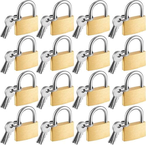 16 candados de latón macizo de 1.18 pulgadas con llave resistente a la intemperie, cerraduras de equipaje, cerradura de maleta, cuerpo ancho con