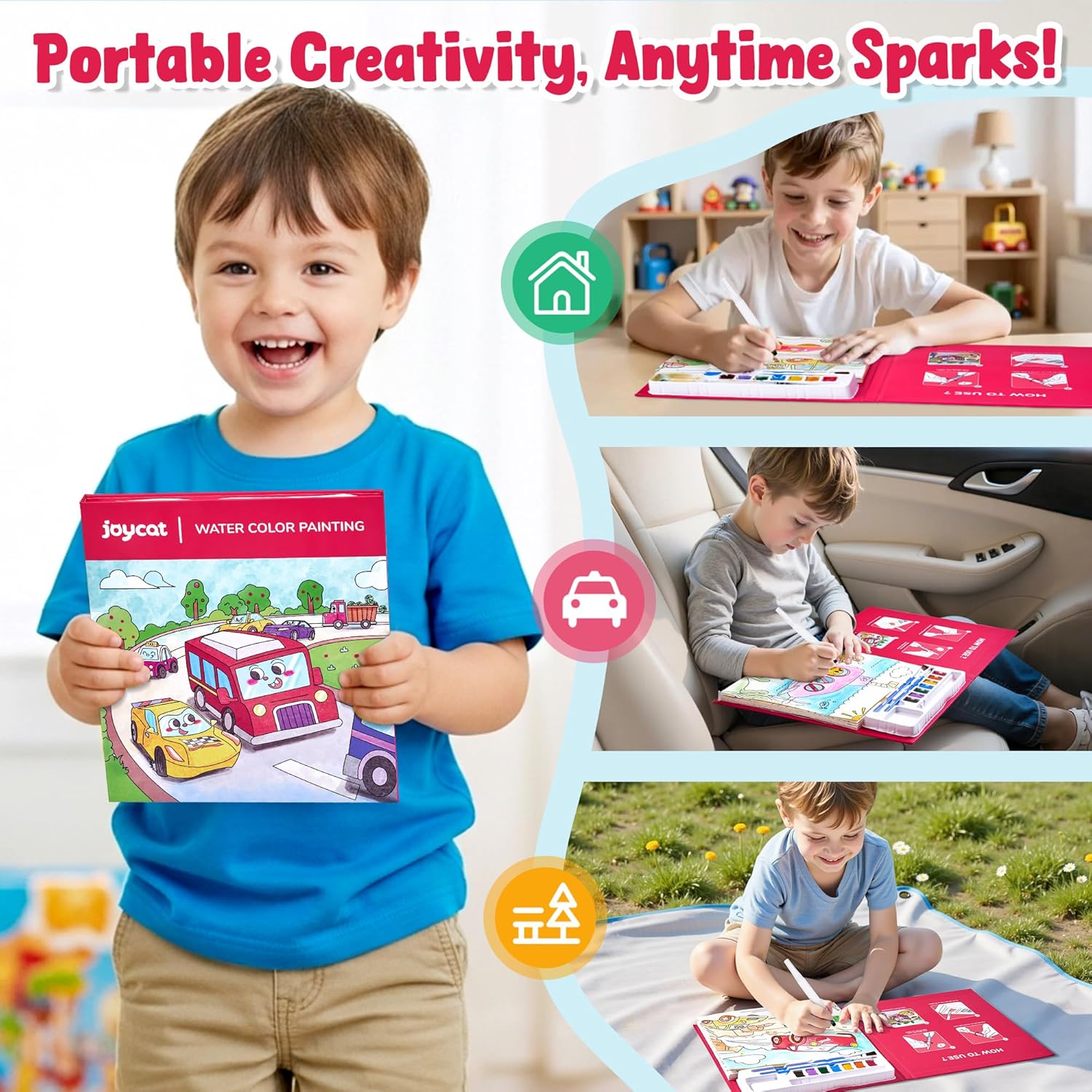 JoyCat Paint with Water Coloring Books for Toddlers, Watercolor Painting Sets for Kids Ages 3-5 4-8, Arts and Crafts Drawing Activities Toy Birthday Gift for Boys Girls (Transportation) - Image 6