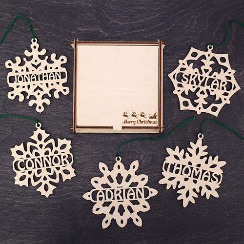 Miniatura 3 de Set of 5 Wooden Personalized Gifts - Engraved Christmas Ornament, Wood Christmas Tree Ornament, Xmas Decor, Custom Christmas Gift