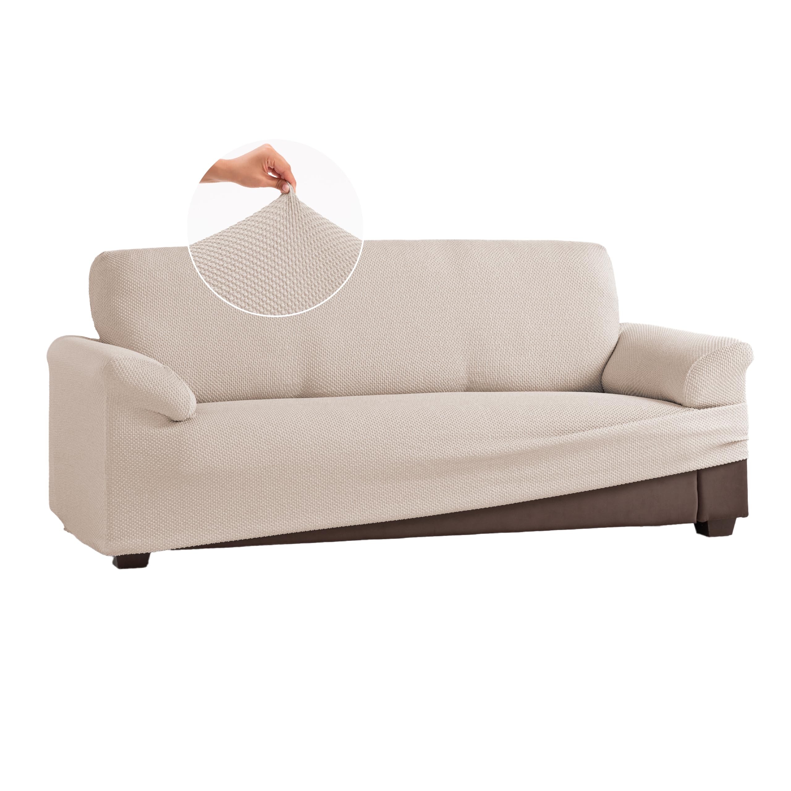 Multi-Elastic Sofa Cover, 3 Seater from 180 to 230 cm, Ivory, Premium Jacquard Fabric with Natural Fit, Made in Spain, Oeko-Tex ® Certified OEKO-TEX STANDARD 100