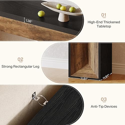 Miniatura 7 de Tribesigns Mesa consola de 63 pulgadas, mesa de entrada de granja con diseño de doble tono, mesa rectangular de madera para sofá detrás del sofá,