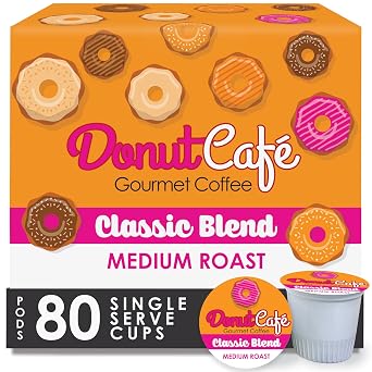 Donut Cafe - Coffee Gourmet Pods, Classic Blend, Medium Roast Non-GMO, Gluten Free Compatible with Keurig K Cup Brewers Smooth & Delicious 80 Count