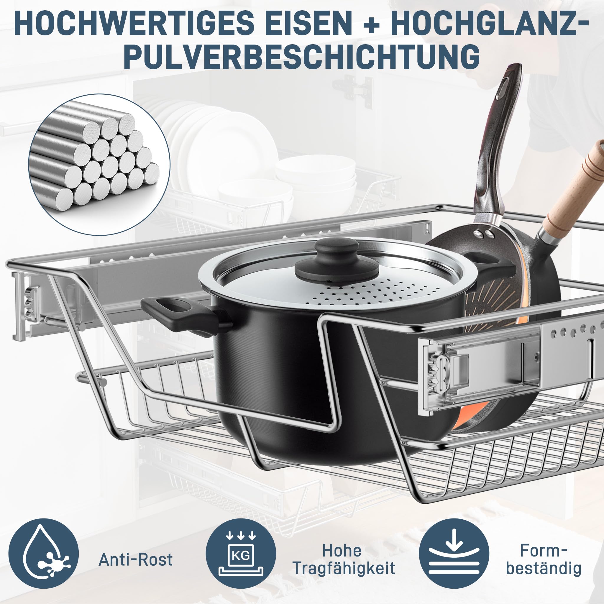 YRHome 2 cassetti da cucina, scaffalatura telescopica, per camera da letto, armadio, armadio, cucina, estraibile, cassetto estraibile, cassetto da cucina, scaffale adatto per armadi da 50 cm
