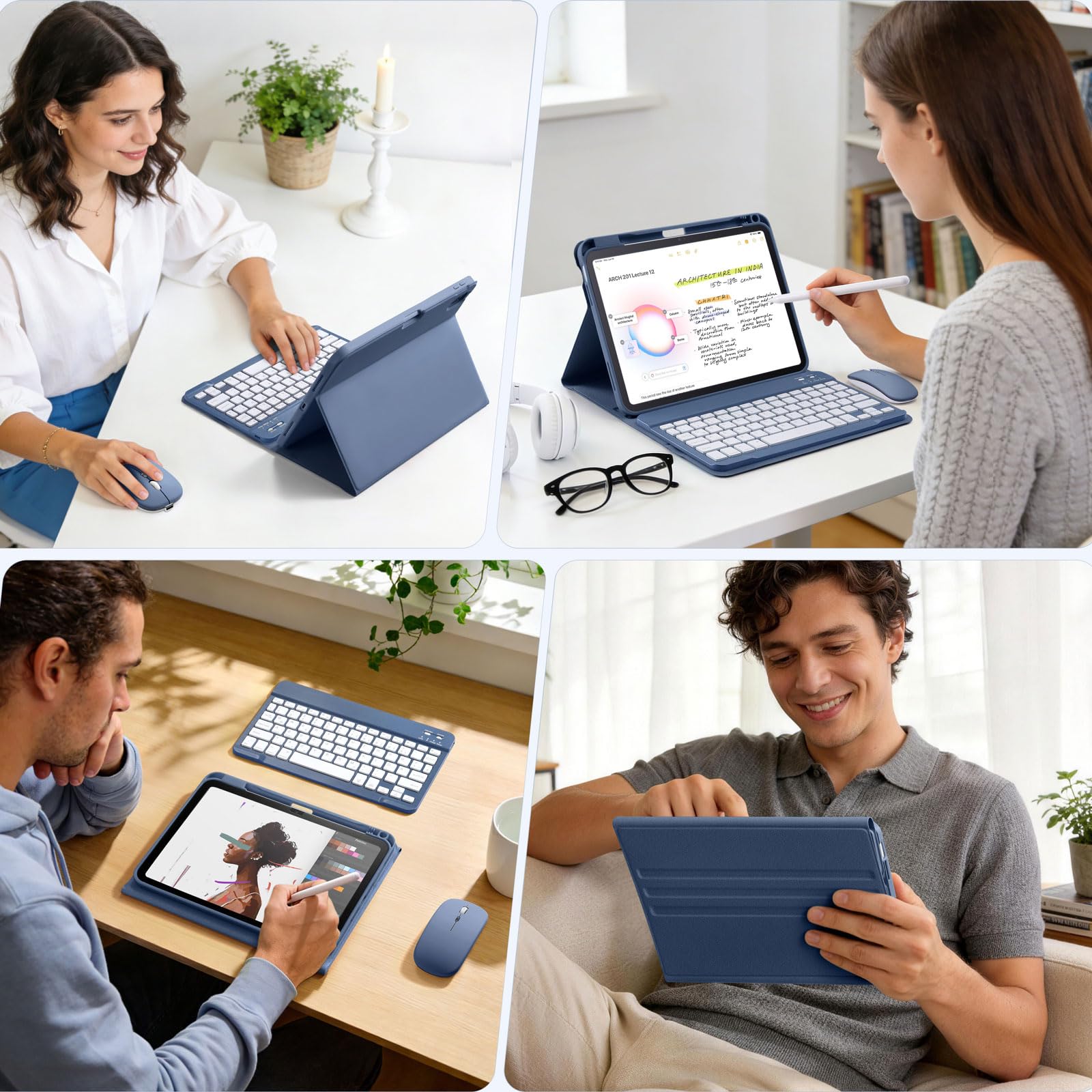 drivego Tastatur Hülle mit Maus for iPad A16 11/10 Generation (11/10.9 Zoll 2025/2022), Bluetooth Magnetisch Beleuchtete Keyboard, Hülle mit Panzerglas Schutzfolie for iPad 11. 10. Gen, Blau Grau