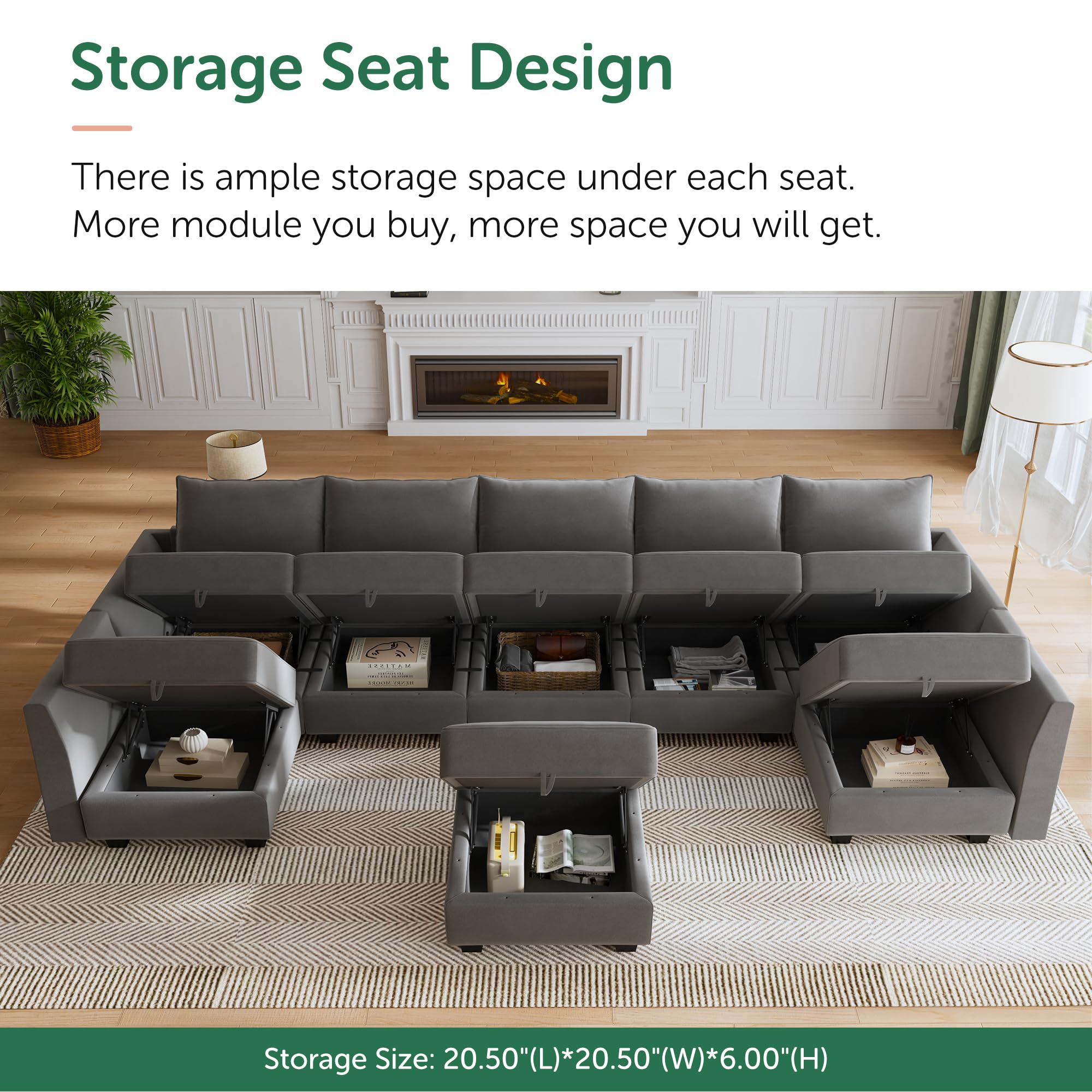 HONBAY Convertible Sectional Sofa Modular Couch with Reversible Chaise ...