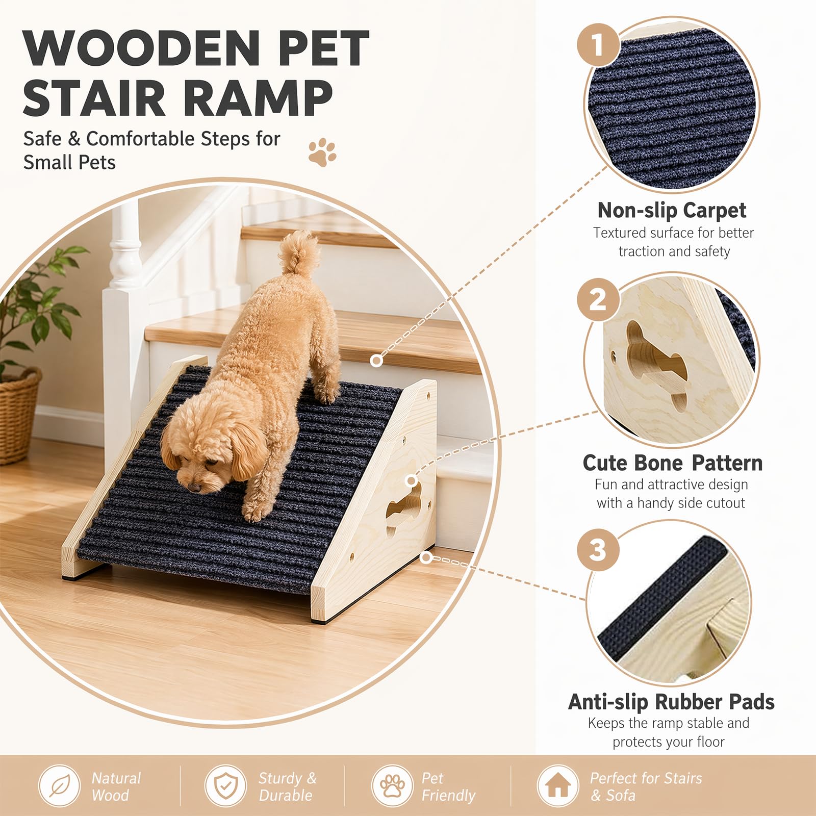 4 Stück Hunderampe, Hunde Treppe für Sofa und Bett, rutschfeste Haustiertreppe mit Teppichoberfläche, Treppenhilfe für Kleine Hunde und Katzen, Hunderampe Couch für Alte Haustiere