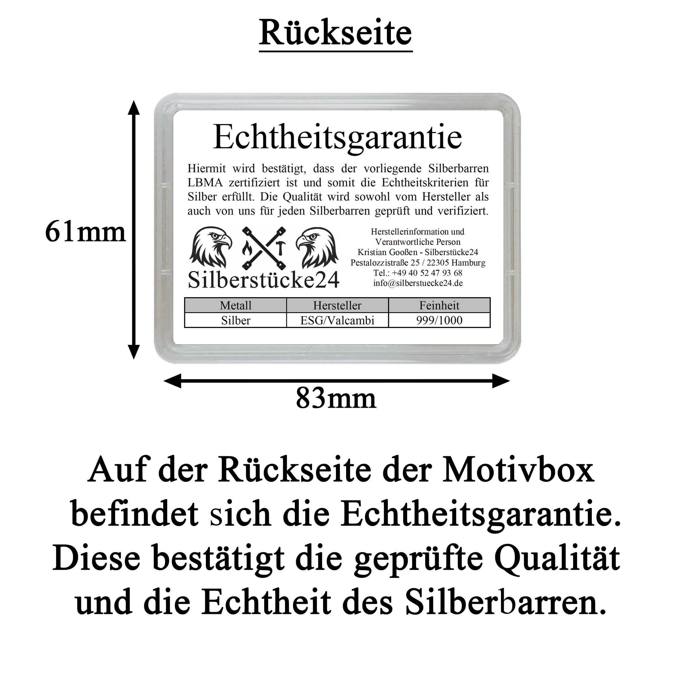 Silberbarren in Motivbox – Feinsilber 999 mit Echtheitsgarantie - CombiBar - Geschenkfertig mit Geschenkbeutel & Grußkarte – verschiedene Größen wählbar - Silberstücke24 (10g Silber)