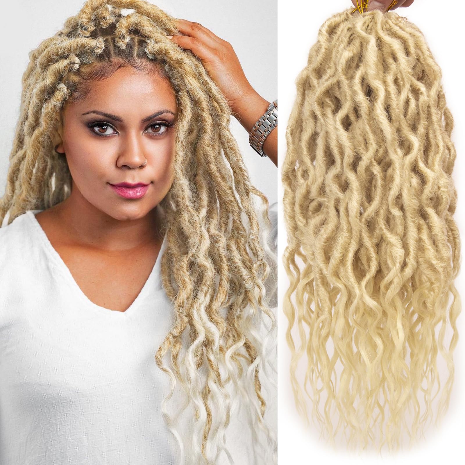 Faux Locs Crochet Hair 18 Inch Soft Locs 7Packs Boho Goddess Locs Crochet Hair with Curly Ends Pre-looped Crochet Locs for Black Women Dreadlock