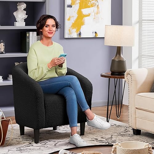 Miniatura 2 de Yaheetech Juego de 2 sillones, silla de club de tela de bouclé, silla elegante de sherpa con asiento suave y acolchado para sala de estar,