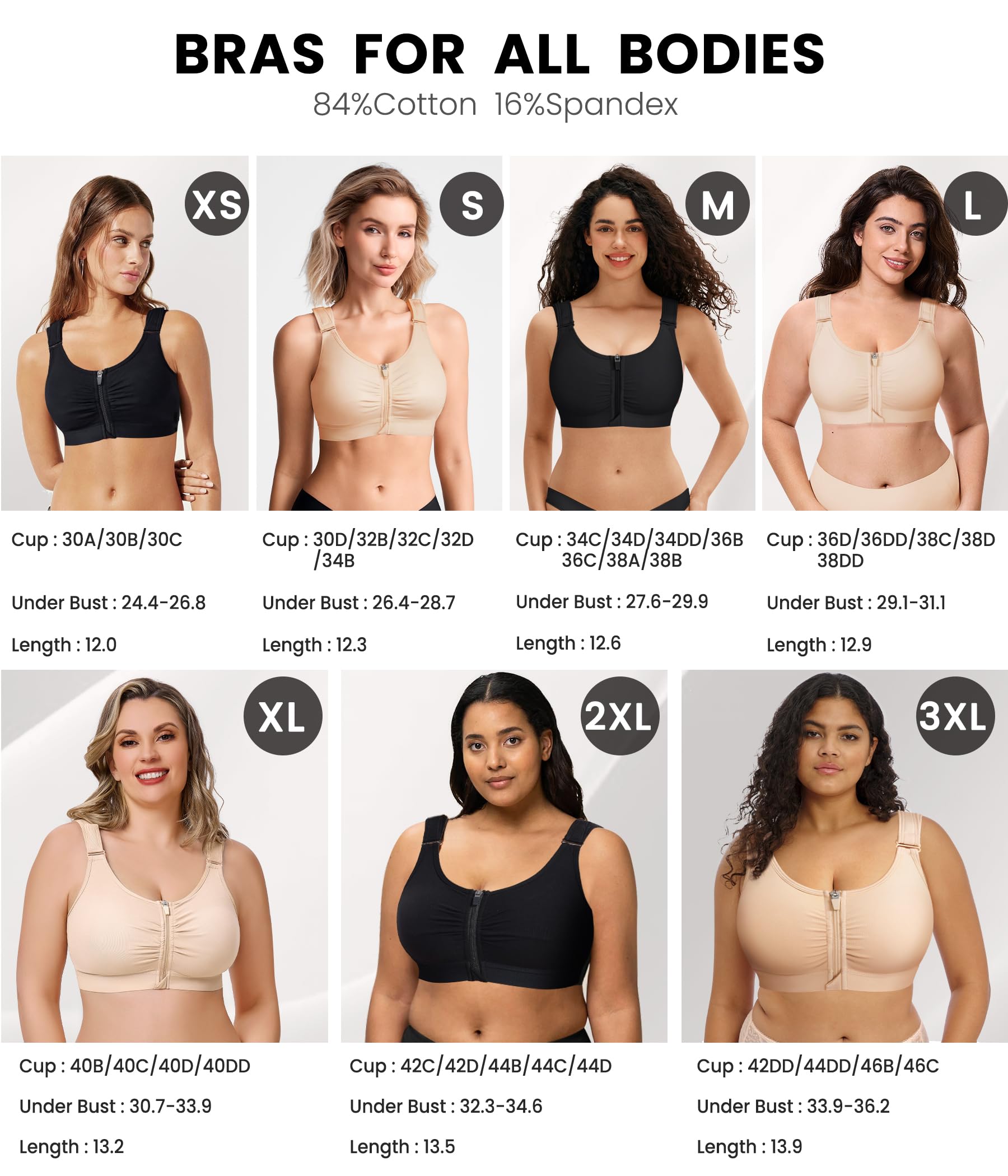 Junlan Soutien-Gorge Post Opératoire à Fermeture Éclair Devant, sans Armatures, Brassière de Contention Post Chirurgie Mammaire avec Larges Bretelles Réglables – Maintien Ferme Sport