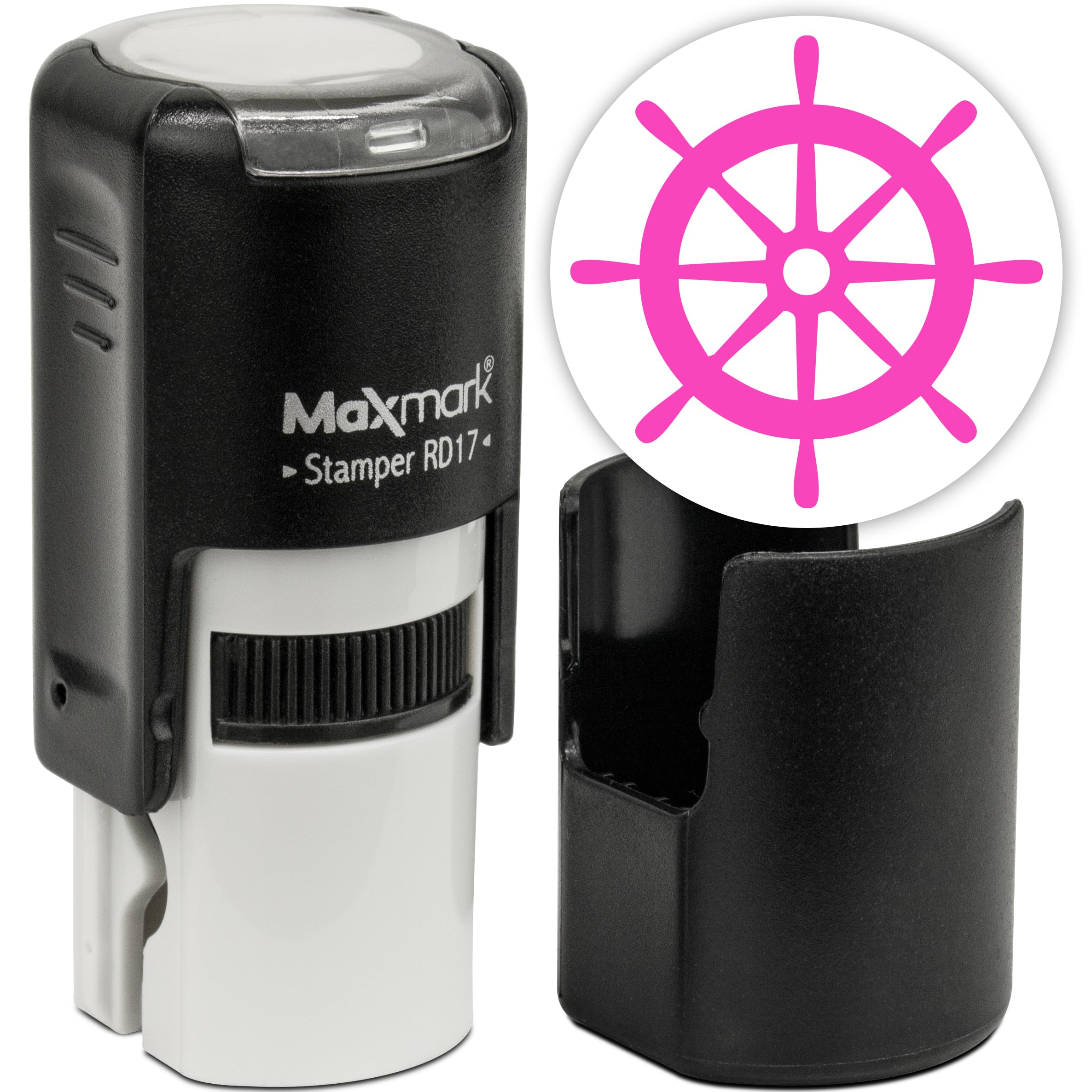MaxMark Round Self Inking Emoji Stamp - Wheel - Pink Ink