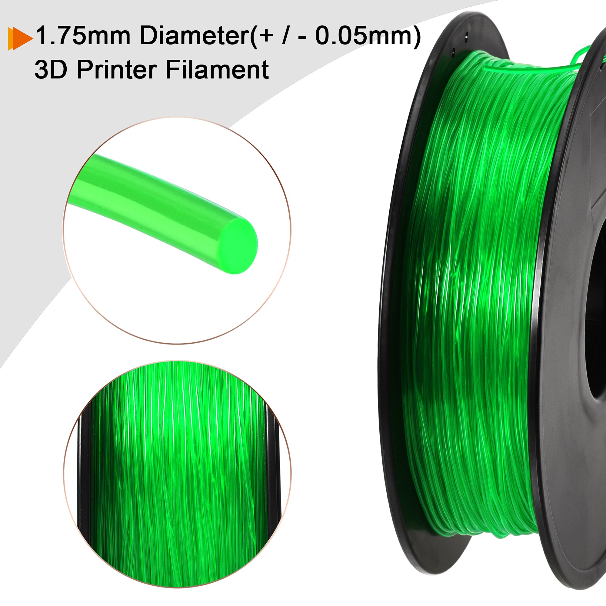 sourcing map Filamento TPU para Impresora 3D, 1,75 mm Diameter, Precisión Dimensional +/- 0,05 mm, Peso 0,5KG, Verde