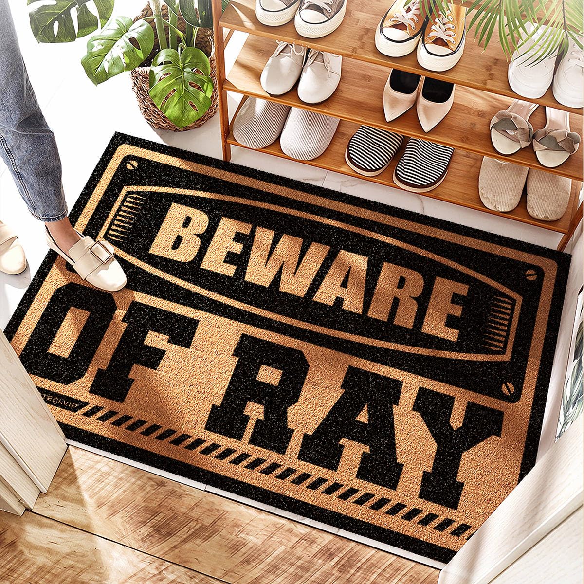 Paillasson extérieur coco Beware Of Ray tapis entrée moderne pour maison et terrasse
