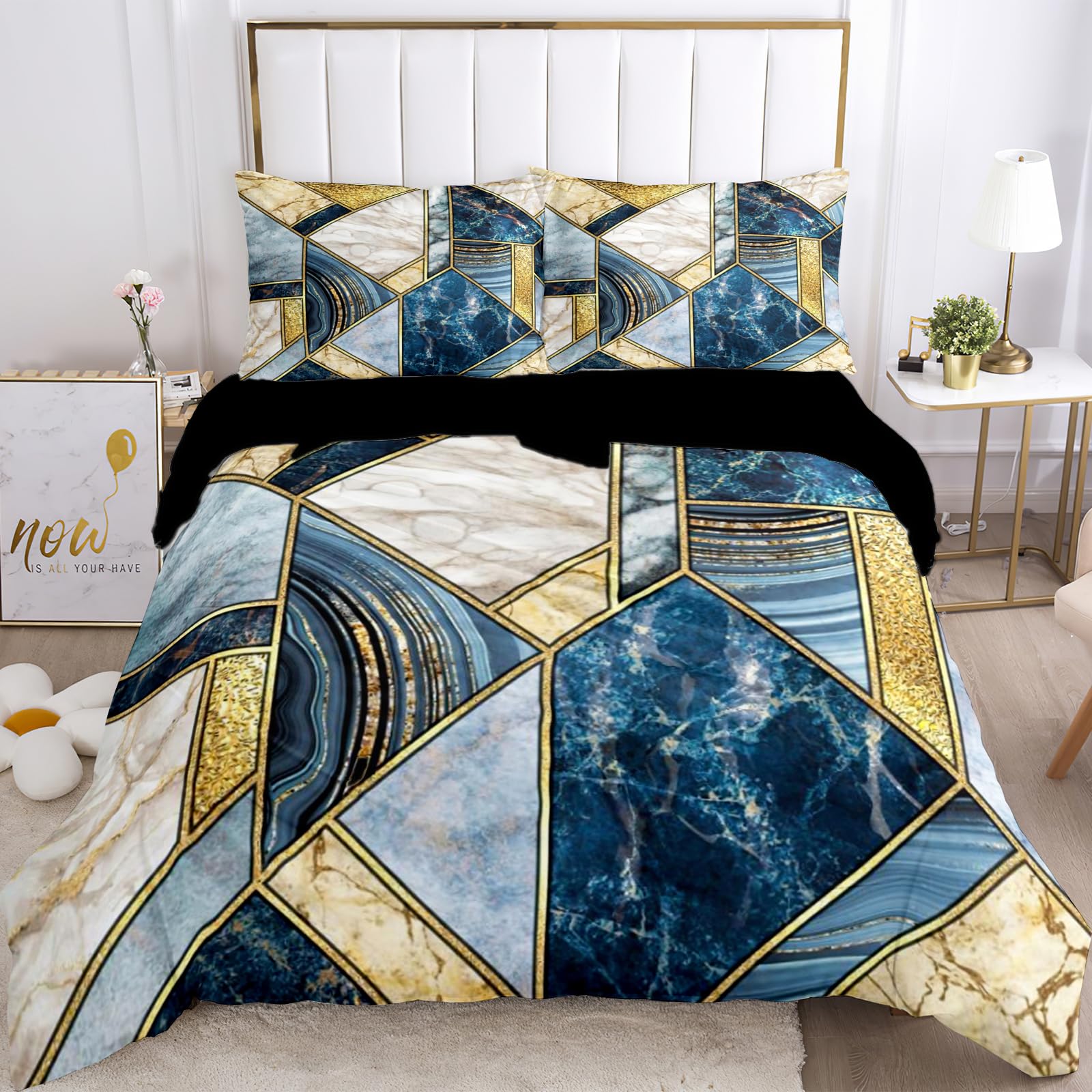 VTRXEG Grey Marble Effect Duvet Cover,geometric Printed Marble Bedding Set,of Microfiber Lightweight Marble Duvet Cover 3pcs for Kids Boys Girls Bedroom Decor (A