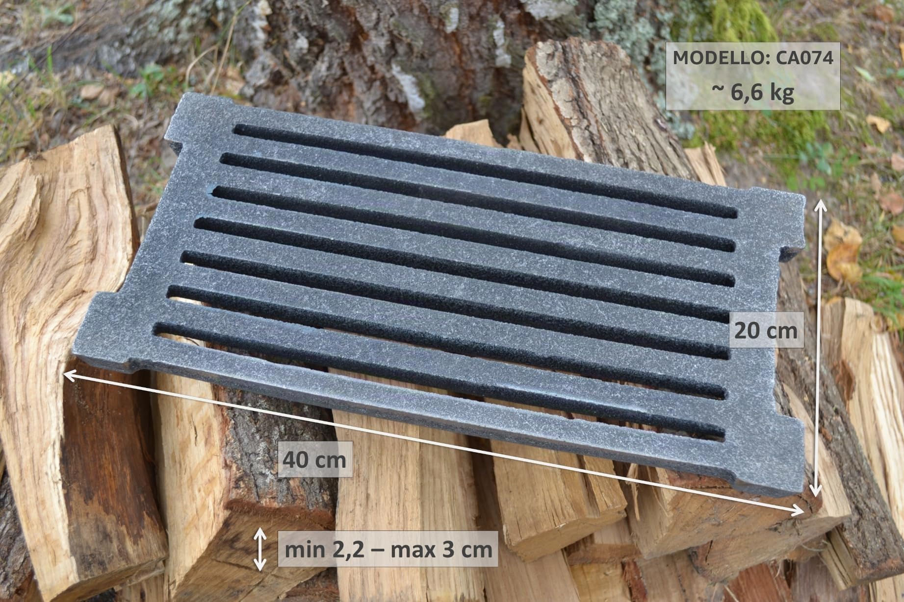 SEZAM Griglia in Ghisa 40 x 20 cm per Forno e Cenere - Adatta per Camino e Stufa - Diversi Diametri