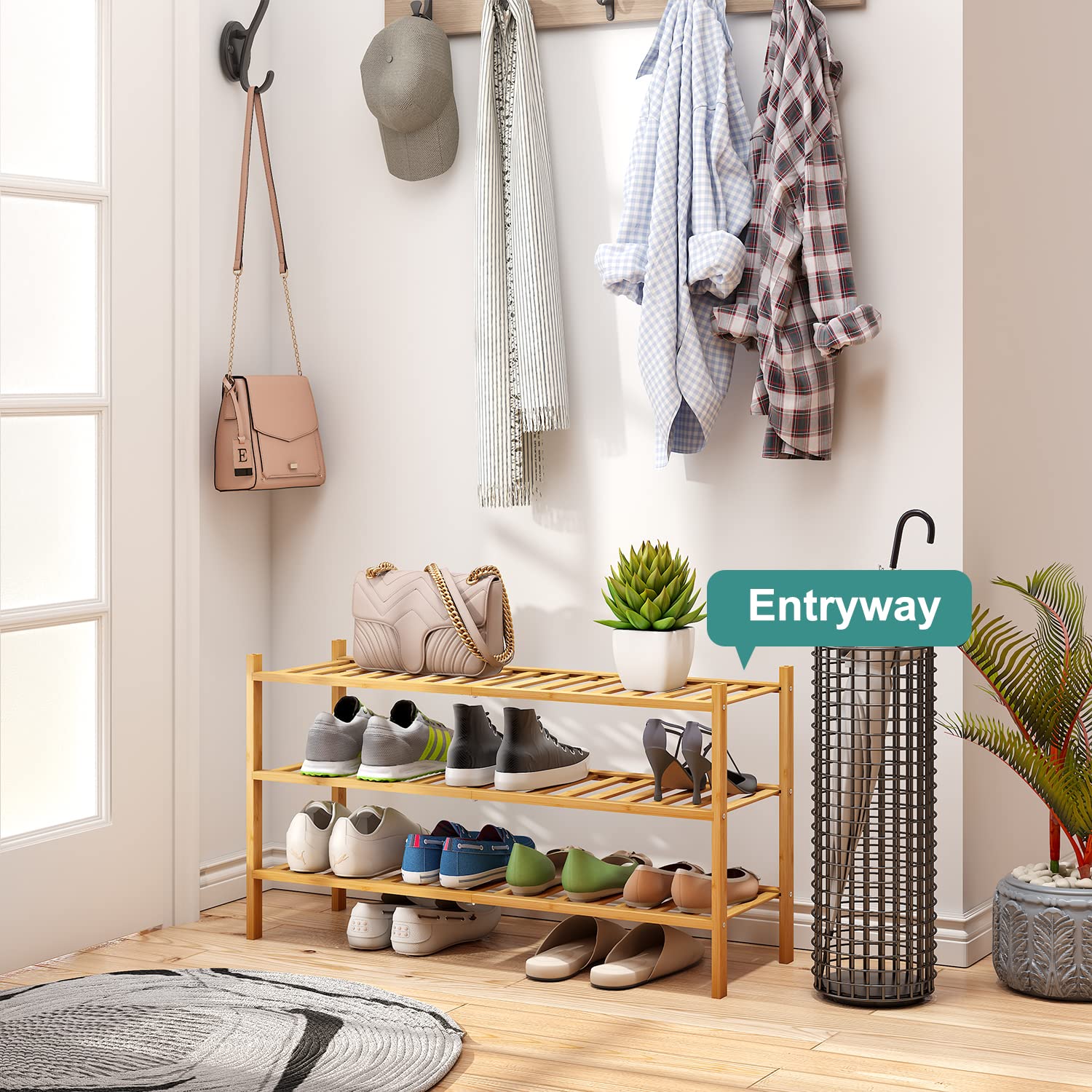 Snapklik.com : Viewcare 3-Tier Long Shoe Rack, Bamboo Wood Shoe Rack ...