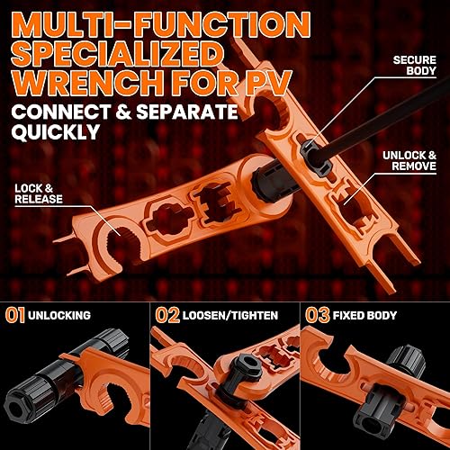 Miniatura 7 de PEBA Kit de herramientas de prensado, crimpadora solar para cable de panel solar AWG 16-10, con 6 pares de conectores solares, pelacables solares y
