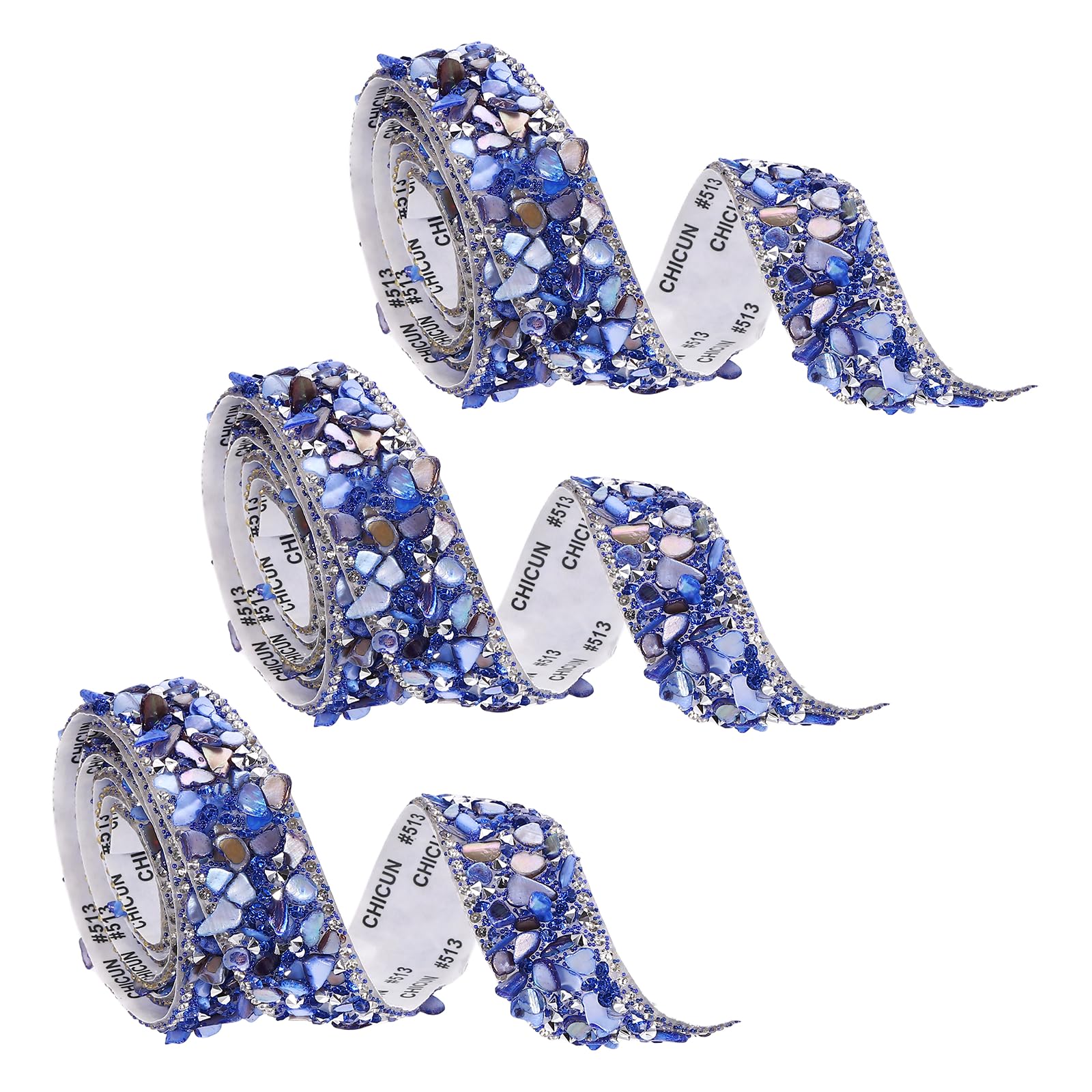 sourcing map 3 Rolls 1 Yard x 0.79" Crystal Rhinestone Ribbon, Self Adhesive Resin Crystal Trim Ribbon Strips, Sparkling Gemstone Trims for DIY Crafts, Clothes, Party Decoration, Dark Blue