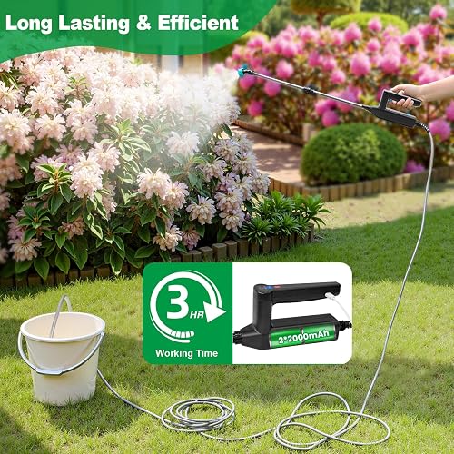 SYLSTAR Battery Powered Sprayer 8M Hose, 26.2inch Electric Weed Sprayer Wand, 3 Adjustable Spraying Force & Battery Indicator, 4 Nozzles, 7.4V Rechargeable Garden Lawn Plant Spray Handle - 3